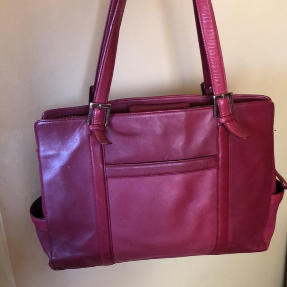 FRANKLIN COVEY Red Leather Briefcase Purse Executive Size Dual Strap TOTE Zipper - Picture 1 of 16